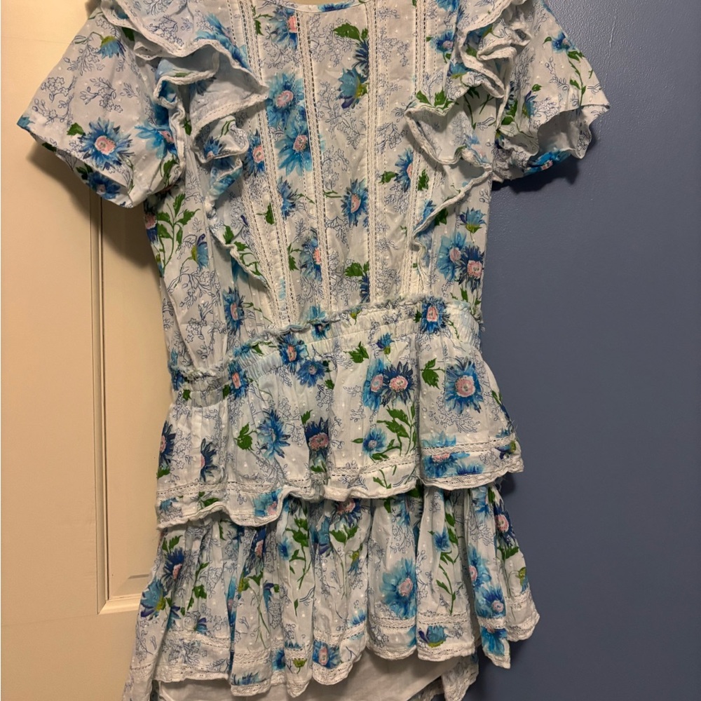 LoveShackFancy Blue and White Floral Lace Dress